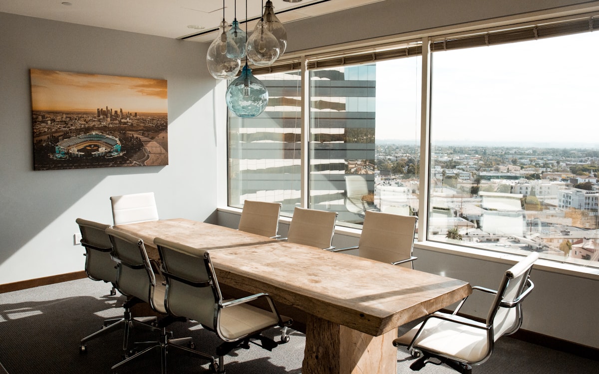 The Bluebonnet meeting room — a bright room with a long table, seating eight
